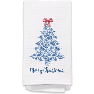 chinoiserie christmas decor Chinoiserie blue and white christmas decor Kitchen Towels, chinoiserie christmas decor blue Tree Hand Towels for Bathroom, Christmas Dish Towels for Kitchen 16x24 Inches