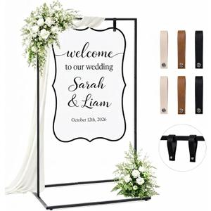 Wedding Welcome Sign Stand, 50" (127 cm) Standard Height - Black Metal Sign Holder with 6 Leather Straps, Easel Stand for Seating Charts & Event Décor