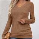 Bliwov Womens Tunic Tops Long Sleeve V Neck Casual Fall Outfits Ruched Button Pullover Sweater Loose Blouse Fashion Clothes (L)