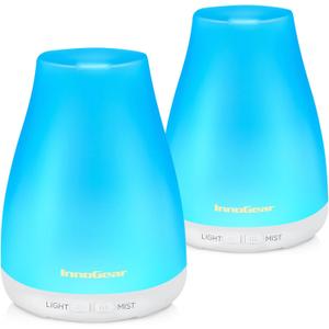 InnoGear Essential Oil Diffuser, 2 Pack Ultrasonic Diffusers for Home Aromatherapy Humidifier for Bedroom Room 7 Colors LED 2 Mist Mode Auto Off, Basic White