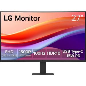LG 27U421A-B 27-inch Full HD (1920 x 1080) Curved Computer Monitor, 100Hz, 5ms, HDR10, 3-Side Borderless, Switch, HDMI, USB Type-C 15W PD, Tilt Slim Stand, Black