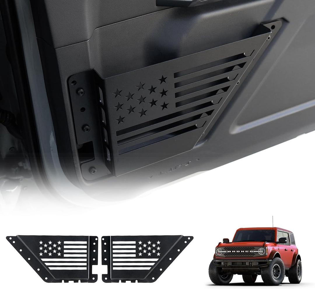 FIERYRED Front Door Storage Pockets for Ford Bronco 2021 2022 2023 2024 2025, Aluminum 2PCS Front Door Side Organizer Box Storage Interior Cup Holder Accessories fit Bronco 2/4-Door, Not for Sports