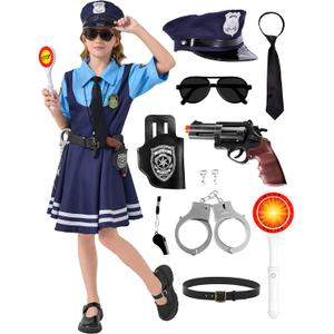 MGparty Police Officer Costume for Kids Halloween Police Cosplay Accessories for Girls Halloween Dress Up Party (Large(130cm))