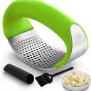 Angel's Peel Lounge Stainless Steel Garlic Press Rocker Set with Silicone Garlic Peeler & Cleaning Brush  Garlic Chopper, Mincer, Grater, Crusher  Easy for Crushed Cloves  Rust-Resistant, Green