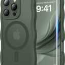 3 in 1 Magnetic for iPhone 16 Pro Max Case, Cute Wavy [Full Camera Protection] [Fit for MagSafe] 1X Screen Protector+1X Wrist Strap, Anti-Slip Women Girly Case for iPhone 16 Pro Max 6.9", Deep Green