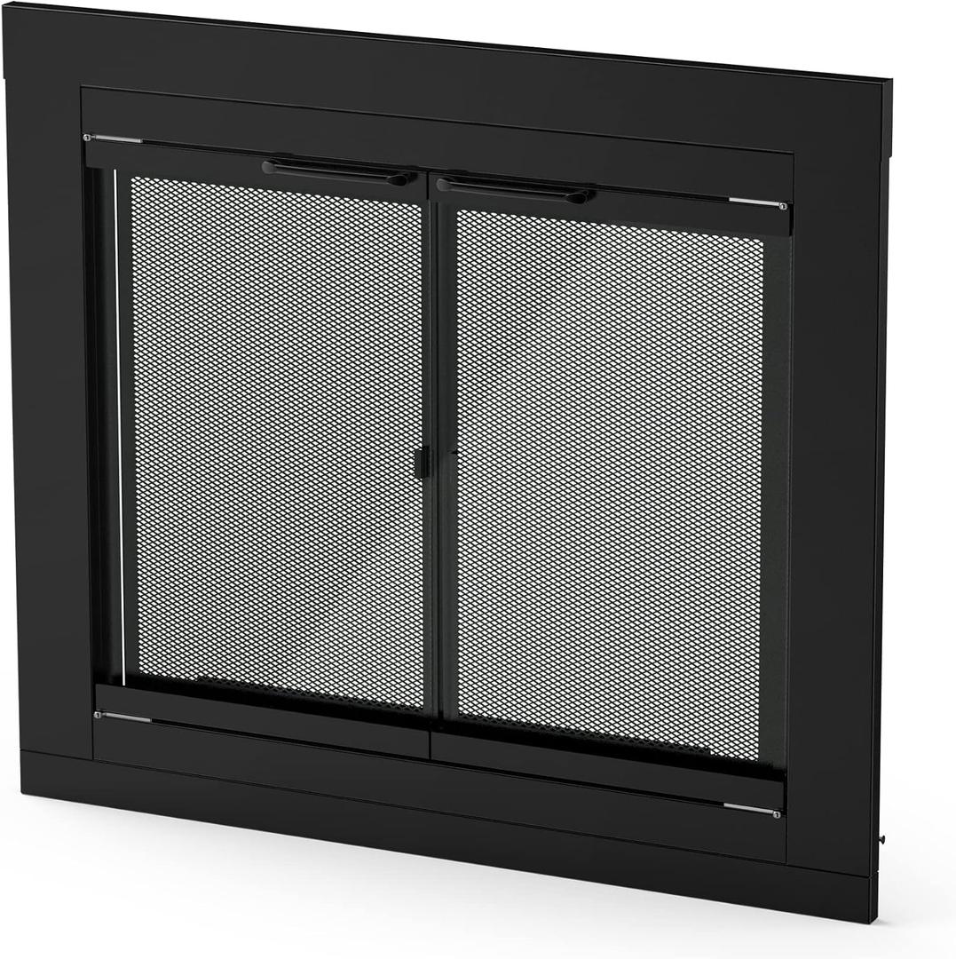 Stanbroil Fireplace Glass Cabinet-Style Door, Black Finish, Medium, Decorative Fireplace Screen Door for Fireplace Accessories