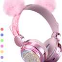 Wireless Girls Headphones Bluetooth, LED Light up Color Changing Kids Headphones with MIC, 10 Hours Anime Cute Headsets for School,Parties (Pink)