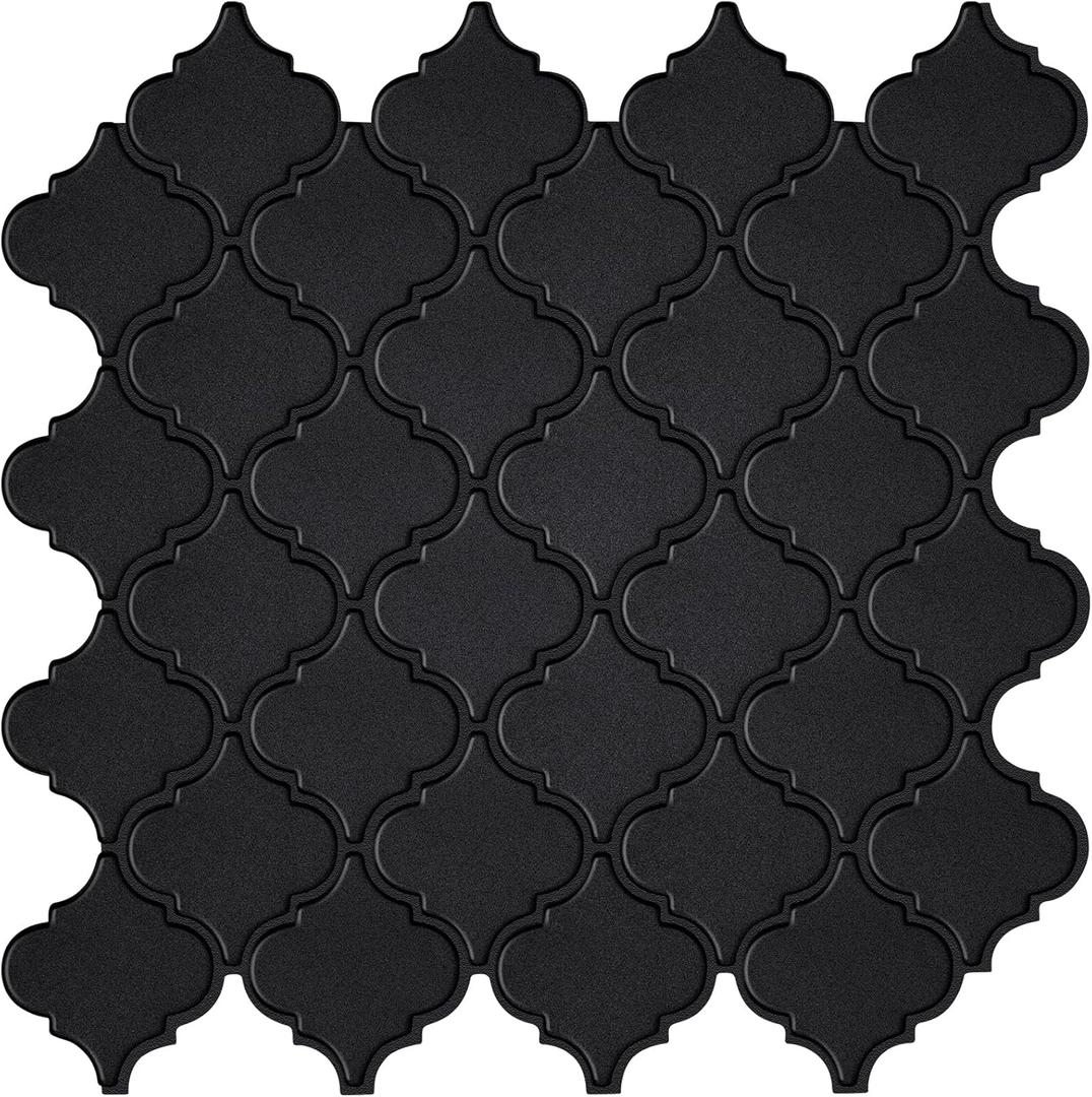 Arabesque Peel and Stick Backsplash for Kitchen,Premium Design Matte Black 3D Self-Adhesive Kitchen Backsplash, Stick on Backsplash for Kitchen and Bathroom (10 Tiles, 12''12''.