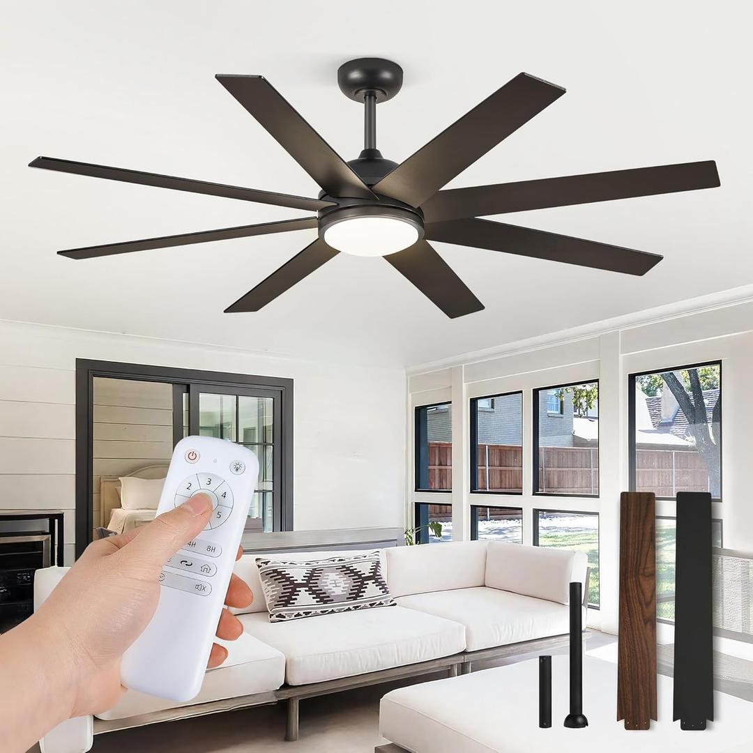 Ceiling Fans with Lights, 60 inch Black Ceiling Fan with Light and Remote, Outdoor Ceiling Fans for Living Room Patio, 6 Speeds, Reversible Quiet DC Motor, 3 CCT, Bi-color 8 Blades Ceiling Fans with Lights, 60 inch Black Ceiling Fan with Light and Remote, Outdoor Ceiling Fans for Living Room Patio, 6 Speeds, Reversible Quiet DC Motor, 3 CCT, Bi-color 8 Blades
