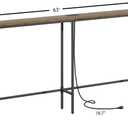 63 Inch Console Table with Power Outlet,Modern Narrow Long Sofa Table Behind Couch,Skinny Entry Table with Black Metal Frame for Entryway,Living Room, Hallway,Walnut Brown