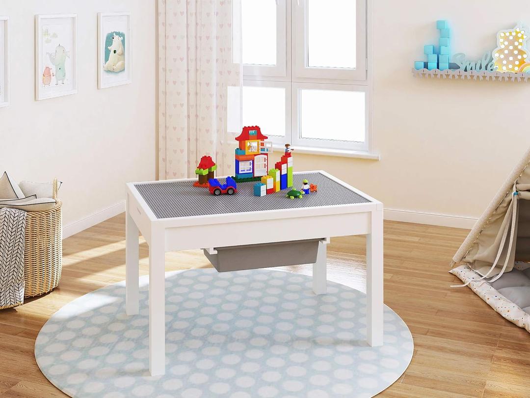 Large 2 in 1 Kid Activity Table with Storage, Play Table for Kids, Boys,Girls,White, 32.2"W x 22.2"L x 20"H, Ages 3+