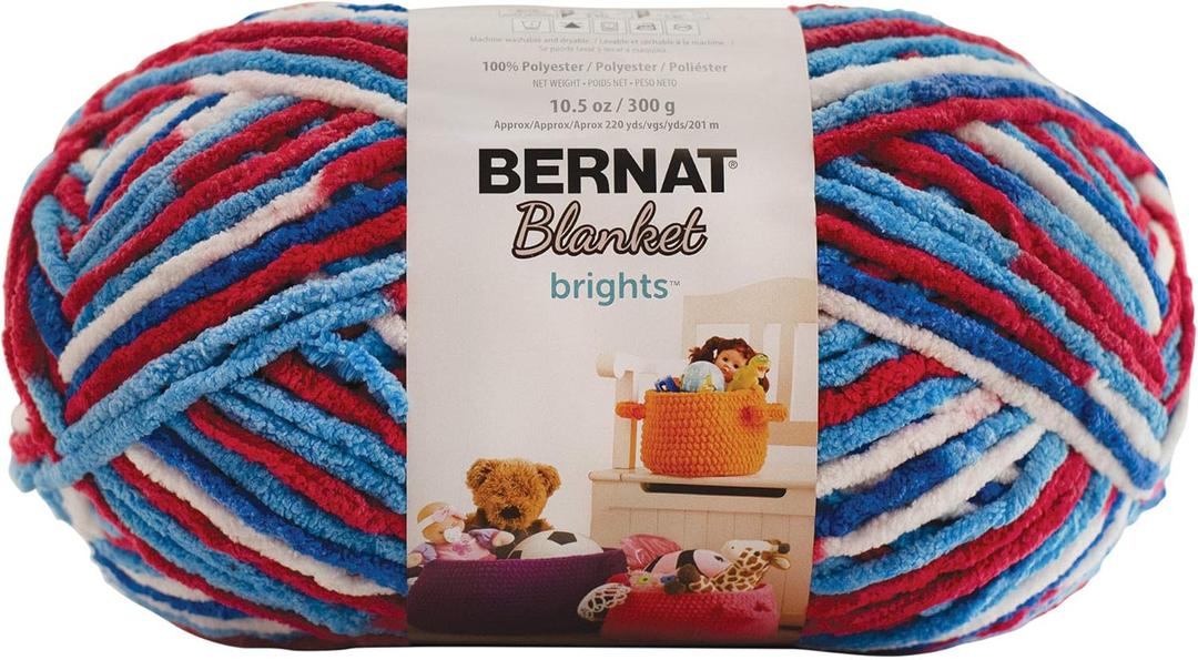 BERNAT BLANKET BRIGHTS YARN 300G 10.5 OZ, RED, WHITE AND BOOM