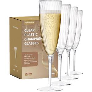 4 Plastic Champagne Flutes, Clear Disposable Plastic Champagne Glasses Reusable Wine Cocktail Cups for Home Daily Life Party Wedding Toasting Drinking Birthday,New Years Eve Party Supplies 2025 (6 OZ 48 Count)