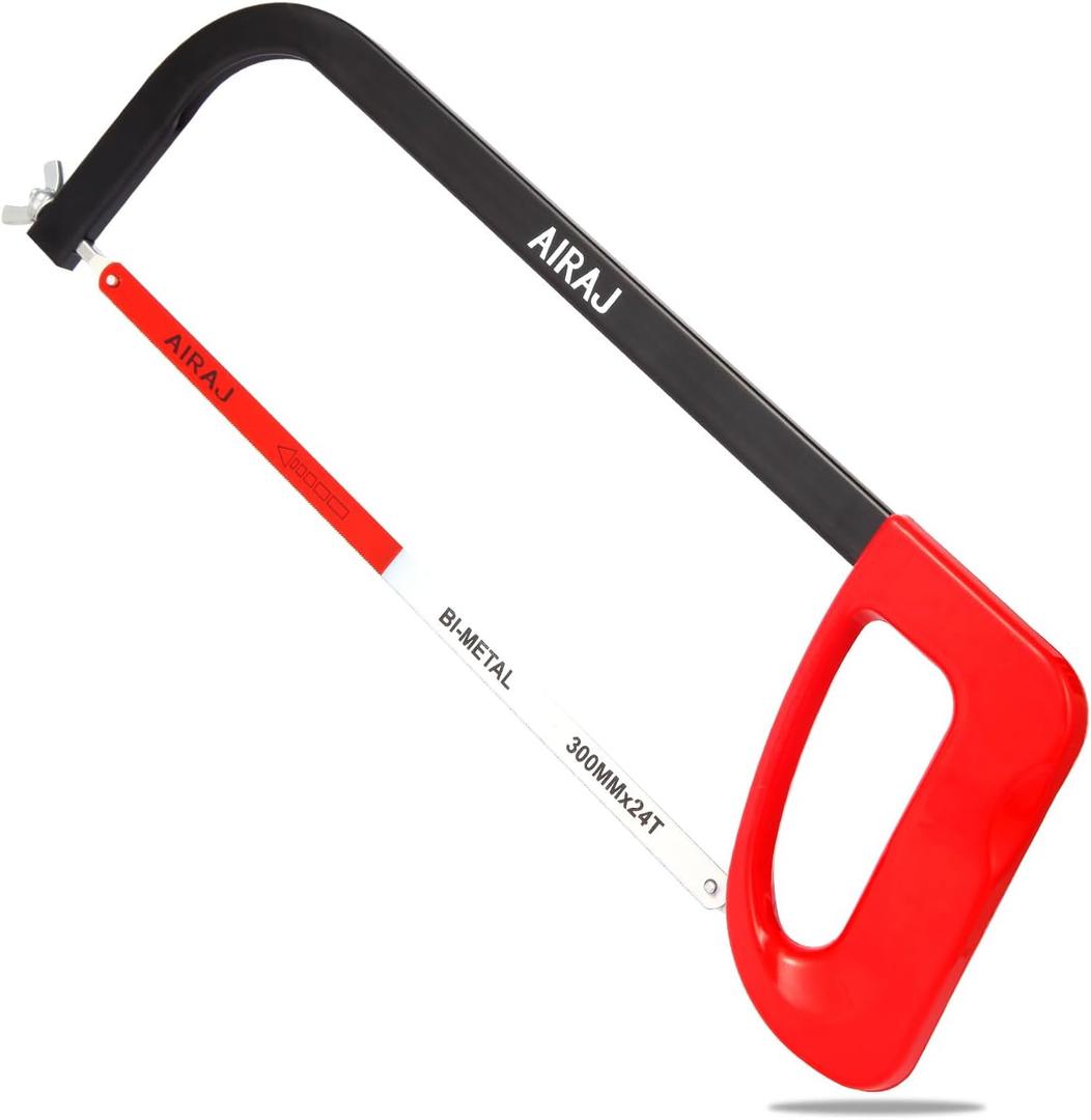 AIRAJ 12 In High-Tension Hacksaw with 24 TPI Bi-Metal Blade, Hand Saw Suitable for Metal, Wood, PVC