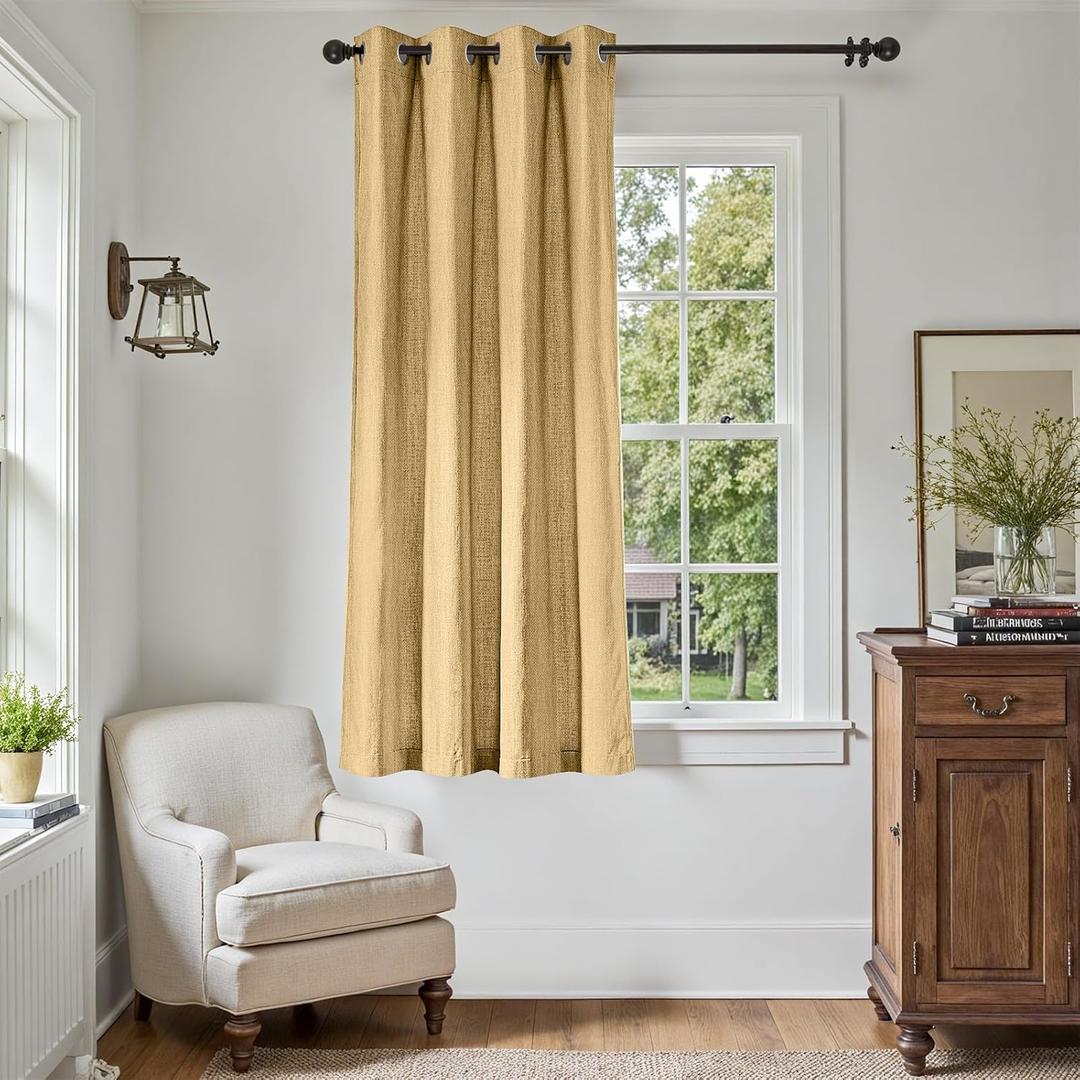 jinchan Linen Textured Room Darkening Curtain 63 Inch Length for Living Room Room Darkening Thermal Insulated Grommet Top Window Drape for Bedroom 52x63 Mustard Yellow 1 Panel