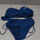 Blooming Jelly Womens High Waisted Bikini Sets Drawstring Tummy Control Swimsuits Crisscross Tie Back Bathing Suit (Small, Blue)