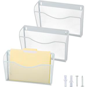 EASEPRES 3 Single Pocket Mesh Hanging File Organizer, Vertical Wall Mounted Magazine File Holder, Mount Basket Mail Paper Document Folder Organizing for Office, Home and School, White