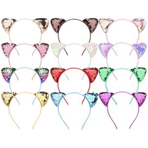 Tbestmax 12 Shining Cat Ear Headbands, Hair Hoops, Bunny Headwear Women Girls Favor for Party Costume Daily Decorations