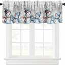 Winter Snowman Valances for Windows 42" W x 12" L Striped Hat Christmas Pine Tree Grey Snow Scene Rod Pocket Curtains Valance Short Window Treatment Drapes for Living Room, Bedroom Bathroom Decor