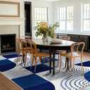 8x10 Blue Area Rug for Living Room Geometric Rug Mid Century Modern Rugs Machine Washable Non-Slip Printed Low-Pile Floor Carpet for Bedroom Dining Room Office