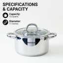 SUNHOUSE Whole-Clad 12 Quart Stainless Steel Stock Pot with Lid | Professional Whole Body Clad Stock Pot with Glass Lid - Induction Compatible Large Pot For Cooking