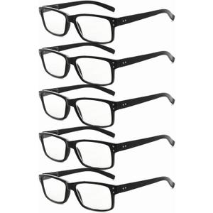 Eyekepper 5 Pack Reading Glasses for Men Spring Hinges Classic Readers (Black-5pcs All Clear Lens) Magnification Strength: 2 x