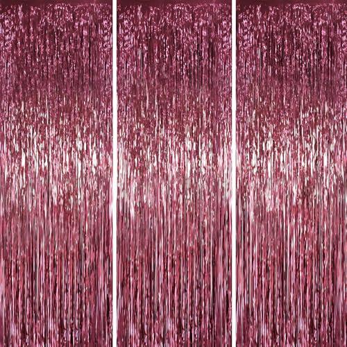 Voircoloria 3.3 x 6.6 ft Foil Fringe Backdrop Curtains, Tinsel Streamers Party Decorations, Fringe Backdrop for Birthday, Baby Shower, Gender Reveal, Graduation (3, Burgundy)