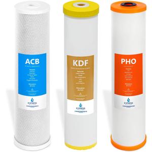 Express Water Whole House Replacement Filter Set, 3 Pack, Carbon Block, KDF, Polyphosphate for Heavy Metal and Anti Scale, Compatible with WH300SCKP, 4.5" × 20" Standard Water Filter Cartridges