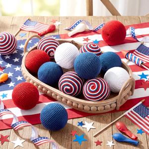 12 Pcs 4th of July Patriotic Decorative Balls, 3.15" Red White Blue Jute Rope Balls for Bowls Vases Orbs Tray Filler Table Centerpieces, Memorial Day 250th Anniversary Independence Day Home Decor