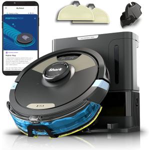 Shark Matrix Plus | 2-in-1 Robot Vacuum & Mop for Carpets & Hard Floors | Sonic Mopping & Powerful Suction for Pet Hair | Self-Empty Base | 60-Day Capacity | HEPA | LiDAR Nav | Black/Gold | AV2610WA