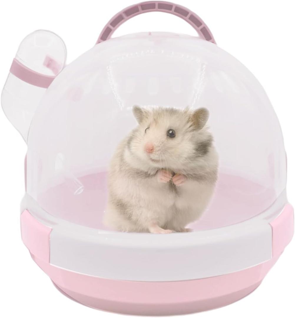 Hamster Carrier Cage PortableCages Small Animals Carry Travel Case with Water Bottle Plastic BreathableGuinea Pig Outgoing Cage for Dwarf Hamster Ferret Chinchillas Hedgehog (Pink)