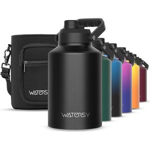 WATERSY 1 Gallon Water Bottle Insulated(Cold for 48 Hrs),BPA Free&Leak Proof,128oz Stainless Steel Water Jug with Handle for Gym,Hiking,Camping&Travel,Black Large Thermo
