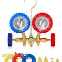 Orion Motor Tech AC Manifold Gauge Set for R12 R22 R502 R134a Refrigerant, 3 Way Automotive AC Gauge Set with Antishock Gauges Hoses Couplers & Adapter, Puncturing Can Tap Freon Recharge Kit for HVAC