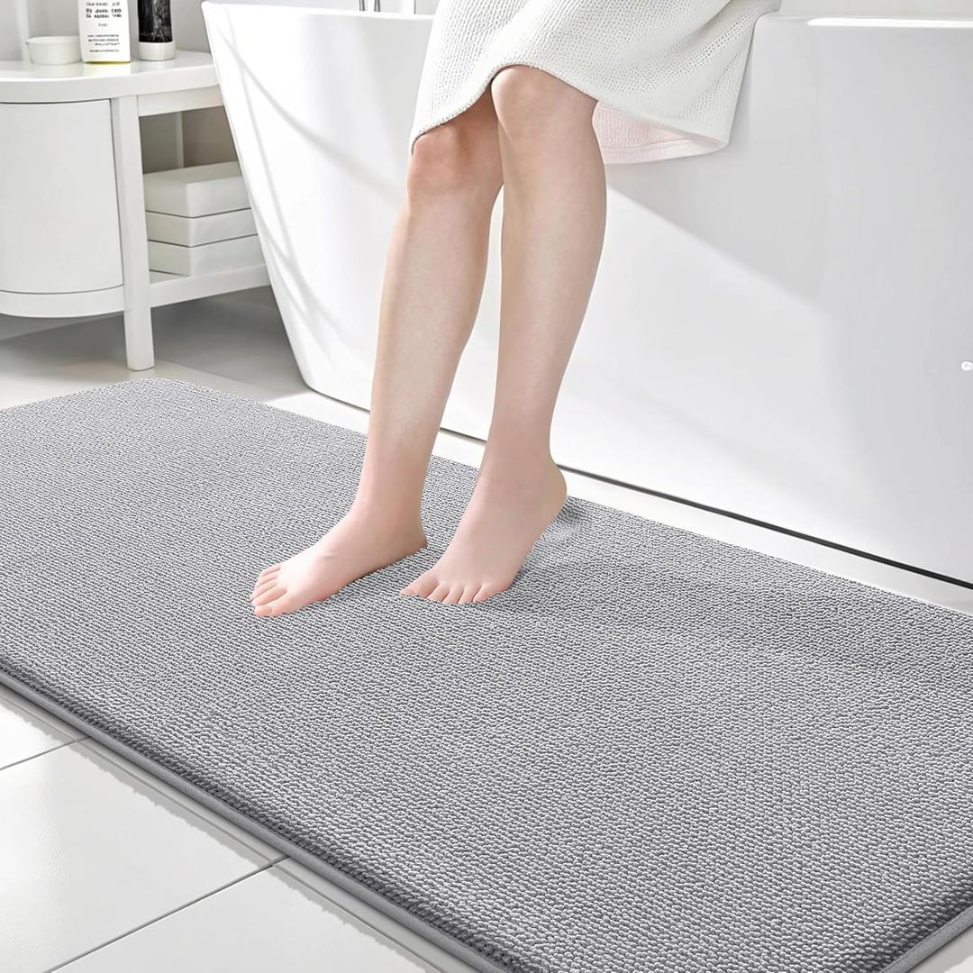 OLANLY Thick Memory Foam Bath Mat Rug 70x24, Extra Soft Absorbent Bathroom Rug, Quick Dry Bath Mats, Non-Slip, Machine Washable Carpet for Bathroom, Tub and Shower, Home Decor Accessories, Grey OLANLY Thick Memory Foam Bath Mat Rug 70x24, Extra Soft Absorbent Bathroom Rug, Quick Dry Bath Mats, Non-Slip, Machine Washable Carpet for Bathroom, Tub and Shower, Home Decor Accessories, Grey