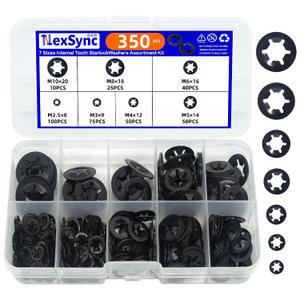 2 x 350PCS 65Mn Steel Internal Tooth Star Lock Washers Kit - M2.5/M3/M4/M5/M6/M8/M10 Black Oxide Quick Speed Clips, Rust-Resistant Fasteners for Automotive & Machinery Repair