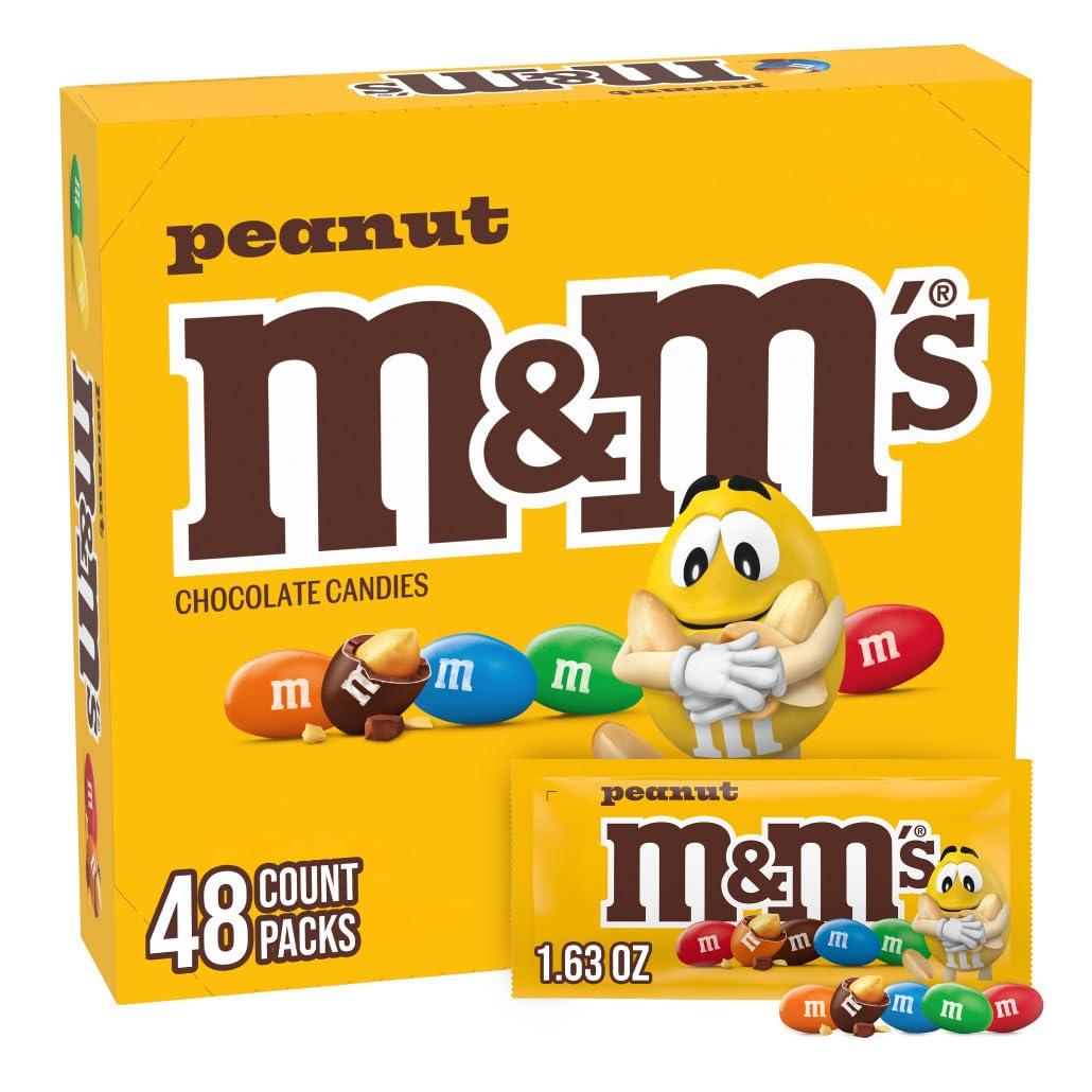 M&M'S Peanut Chocolate Candy, Full Size 1.74 oz Bag, Pack of 48 Bulk Candy Chocolate