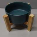 Ceramic Elevated Raised Cat Bowl with Wood Stand No Spill Pet Food Water Feeder Cats Small Dogs (Medium, Green)