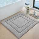 DEXI Bathroom Rug 26x26, Non Slip Washable Bath Mat for Shower Floor, Absorbent Soft Bathmat with Rubber Backing, Quick Dry Microfiber Carpet, Light Grey