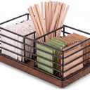 Geelin Sugar Packet Holder, Sugar Caddy, Farmhouse Metal Tea Bag Organizer, Stirrers Straws Small Condiments Packet Container for Coffee Bar, Kitchen Office Home 5.7" x 3.1" x 2.4"(Rustic Black)