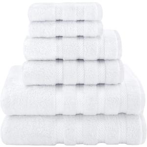 American Soft Linen Luxury 6 Piece Towel Set, 2 Bath Towels 2 Hand Towel 2 Washcloths, 600 GSM 100% Cotton Turkish Towels for Bathroom, White Towel Sets