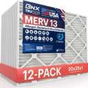 BNX TruFilter 20x25x1 MERV 13 (12-Pack) AC Furnace Air Filter - MADE IN USA - Electrostatic Pleated Air Conditioner HVAC AC Furnace Filters - Removes Pollen, Mold, Bacteria, Smoke