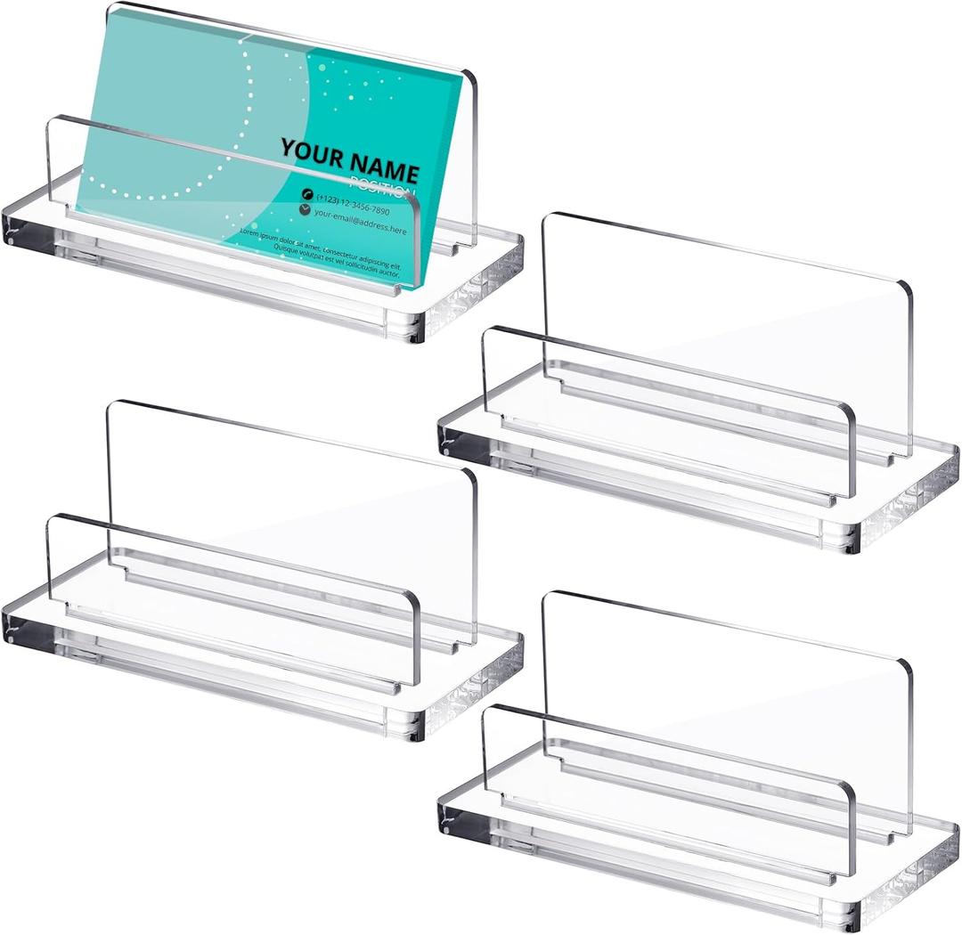 Geelin 4pcs Acrylic Business Cards Holder Horizontal Desk Clear Business Card Display Stand Plastic Card Holder Desktop Name Card Organizer for Office Exhibition Home Restaurant