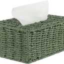 Sage Green Tissue Box Cover Rectangle Natural Paper Rope Hand Woven Tissue Box Holder for Bathroom Living Room Bedroom Kitchen Table Desk Office Farmhouse Home Decor, 10.83"L x 6.5"W x 4.33"H