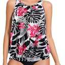 SLIMBELLE Womens Tankini Bathing Suits Only Built in Bra Adjustable Straps High Neck Pleat Loose Fit Swimsuit Rash Guard M