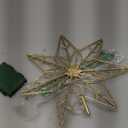 YEAHOME Christmas Tree Topper, Gold Glittered Hollow 7-Point Star Tree Topper, Lighted Wire Star with 20 LED Lights for Christmas Treetop, Xmas Tree Topper with Timer, Christmas Tree Decorations