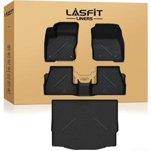 LASFIT Floor Mats and Cargo Liner for Ford Focus 2012-2018(Fit for Hatchback & Gasoline) and Focus RS 2016-2018 All Weather Custom Fit TPE Car Floor Liner, 1st & 2nd & Trunk Mat Combo Set, 4pcs Black