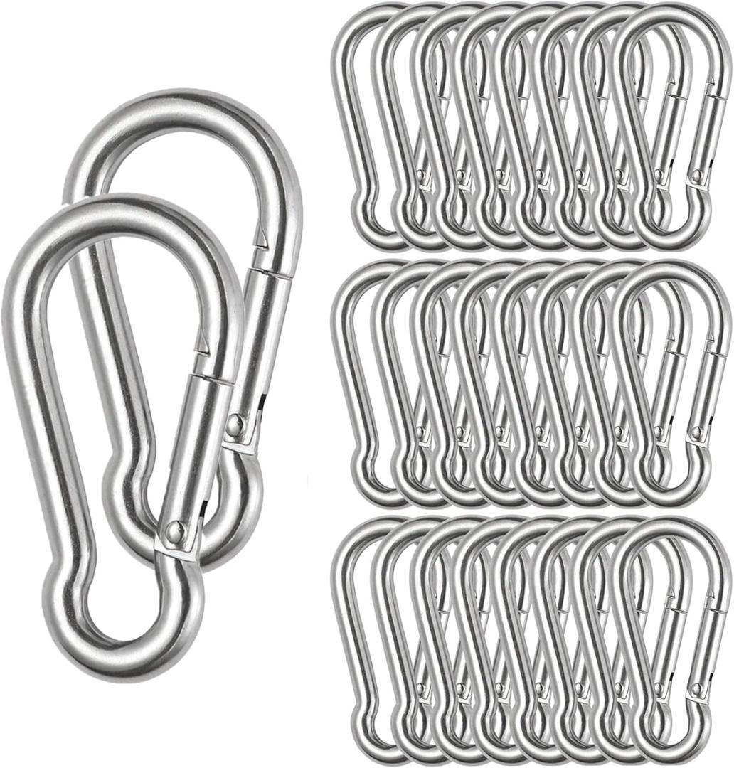 Stainless Steel Spring Snap Hook Carabiner M6 Heavy Duty Carabiner Clip Spring Clips Keychain 5/16 Inch Quick Links for Backpack, Hammocks, Camping, Swing (30PCS)