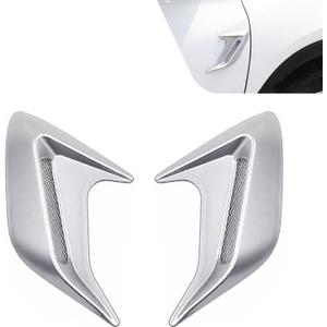 2 PCS 3D Shark Car Hood Air Vent Cover, 6.69" x 8.11" ABS Fender Wing Side Air Flow Decor Trim, Adhesive Anti-Scratch Cars Side Vent Fender Cover, Universal for Car SUV Truck (Silver)