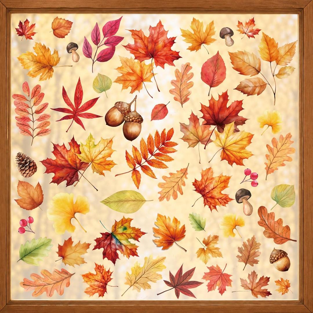 4 x 102 PCS Fall Window Clings Decor Autumn Thanksgiving Decorations Stickers, Regular