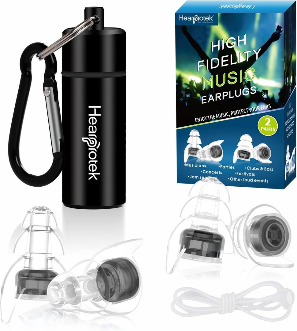 Hearprotek Concert Ear Plugs, 2Pairs Reusable high Fidelity Musician Ear Plugs for Concerts Loud Music-Noise Reduction Ear Protection earplugs for Rave,Festival,Music,Tinnitus Relief (Black)